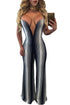 Sexy Navy Blue White Stripes Plunging V Neck Jumpsuit
